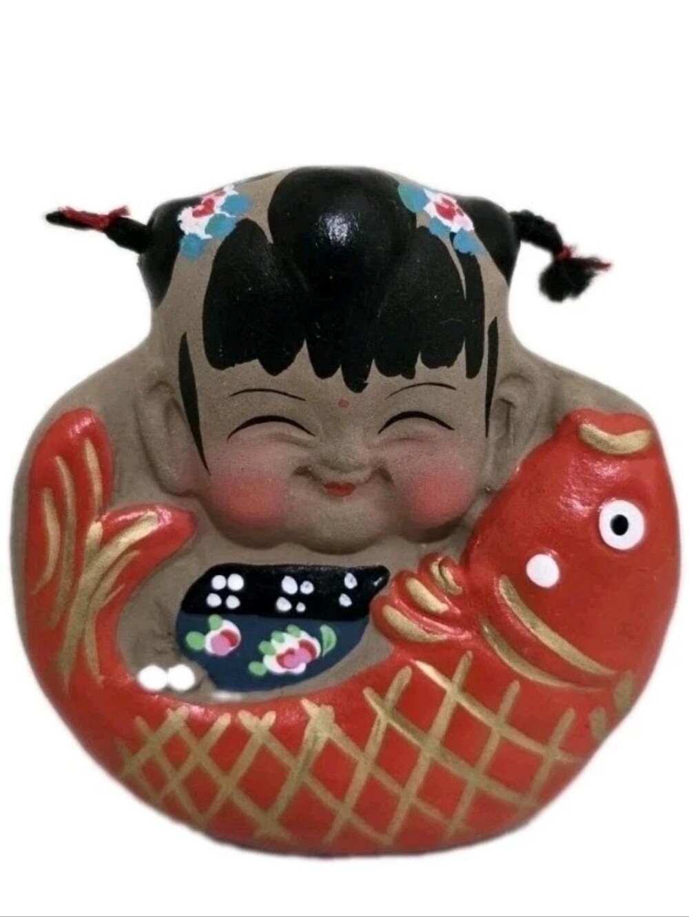 vintage Chinese Huishan Big A Fu Chubby Child Koi‎ Fish Asian Clay Doll Figurine